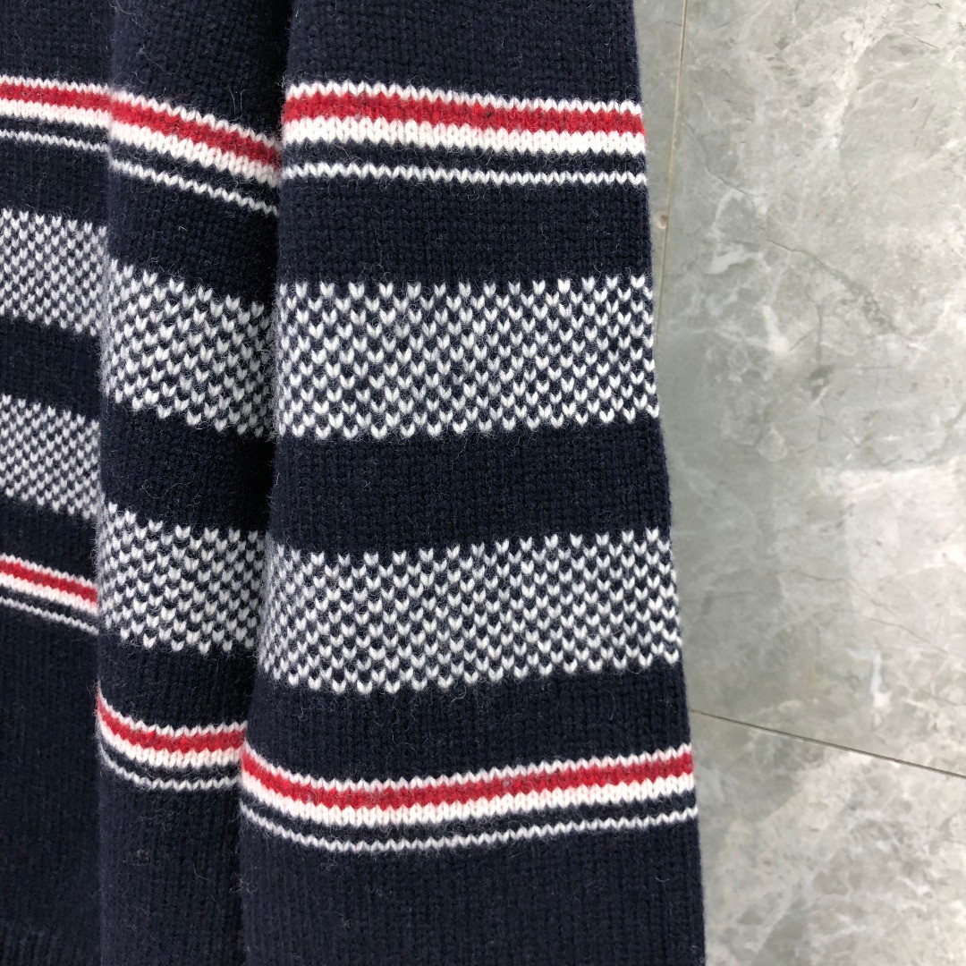 THOM BROWNE 条纹提花羊毛毛衣 针织衫 长袖 蓝色 灰色 白色 藏青色 MKA330A-Y1502-415