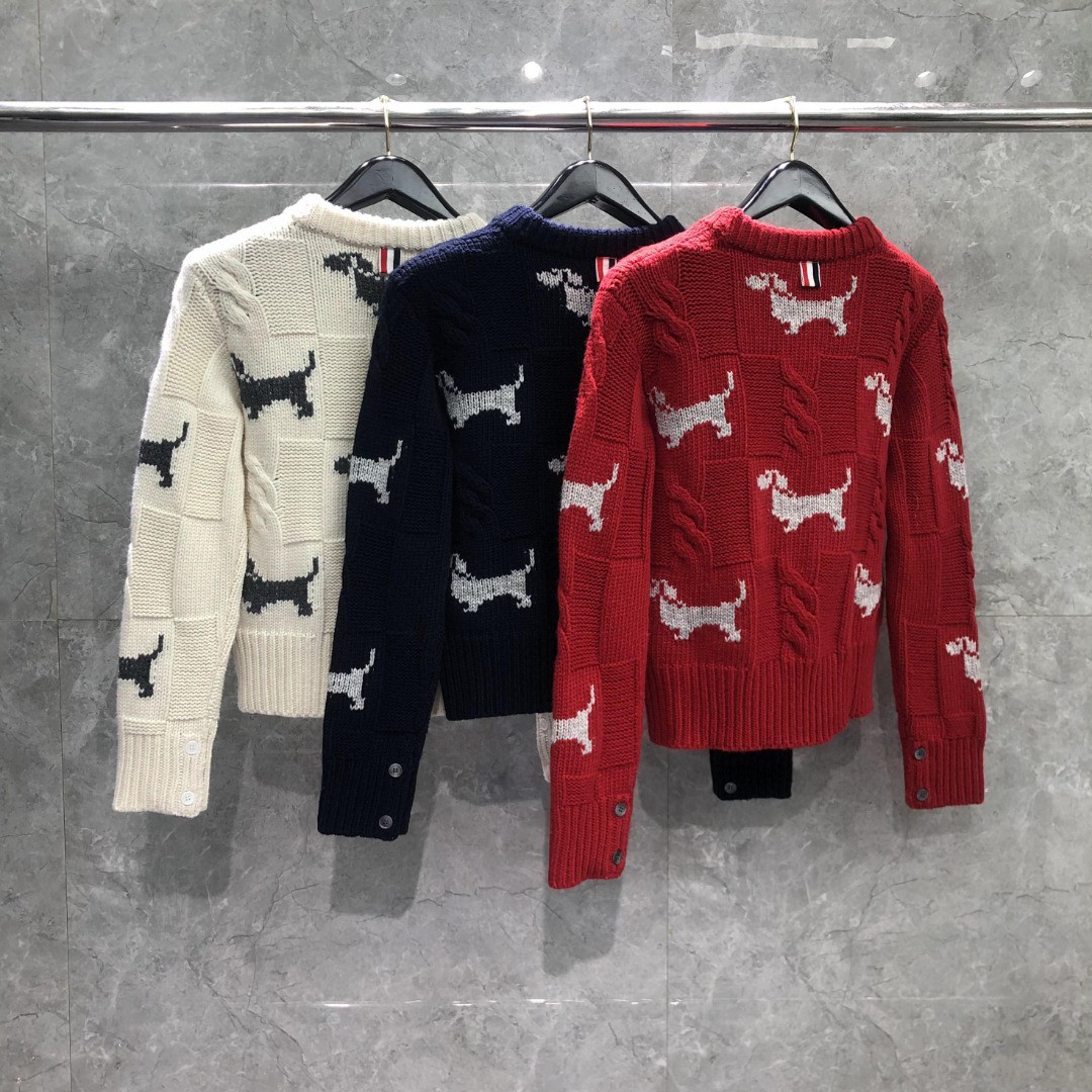 THOM BROWNE 小狗图案套头毛衣 针织衫 长袖 女款 红色 藏青色 白色