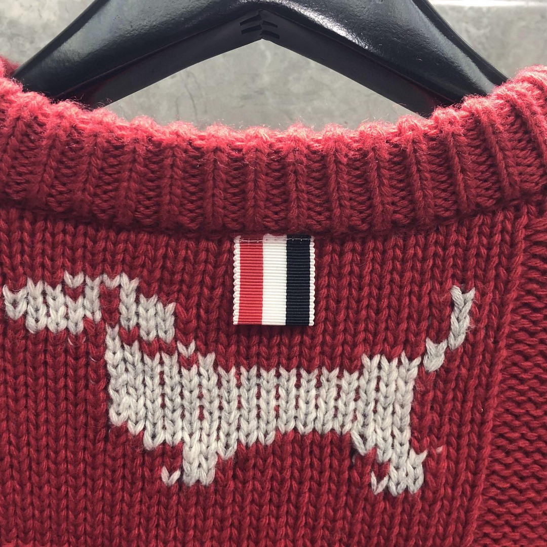 THOM BROWNE 小狗图案套头毛衣 针织衫 长袖 女款 红色 藏青色 白色