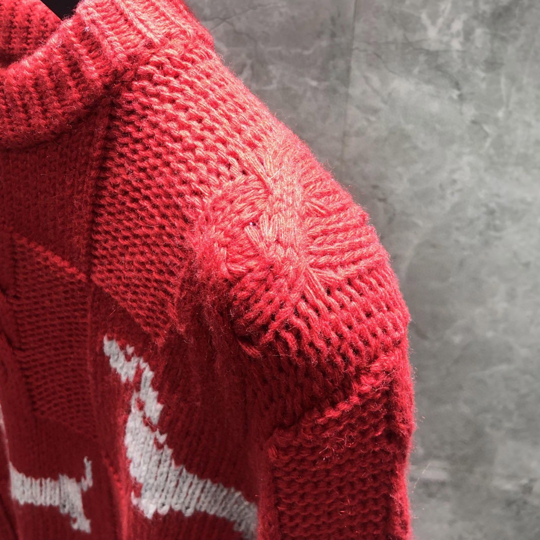 THOM BROWNE 小狗图案套头毛衣 针织衫 长袖 女款 红色 藏青色 白色