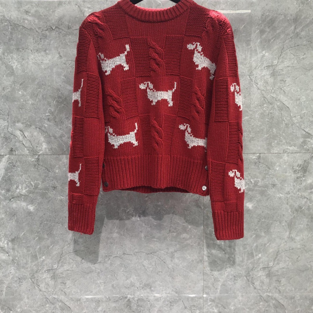 THOM BROWNE 小狗图案套头毛衣 针织衫 长袖 女款 红色 藏青色 白色