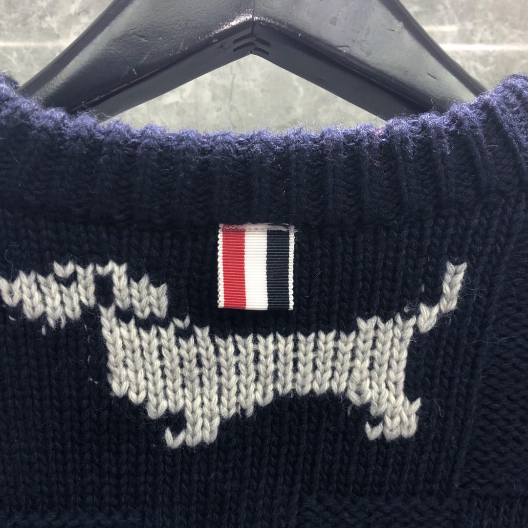 THOM BROWNE 小狗图案套头毛衣 针织衫 长袖 女款 红色 藏青色 白色