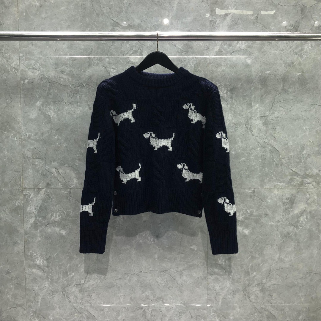 THOM BROWNE 小狗图案套头毛衣 针织衫 长袖 女款 红色 藏青色 白色