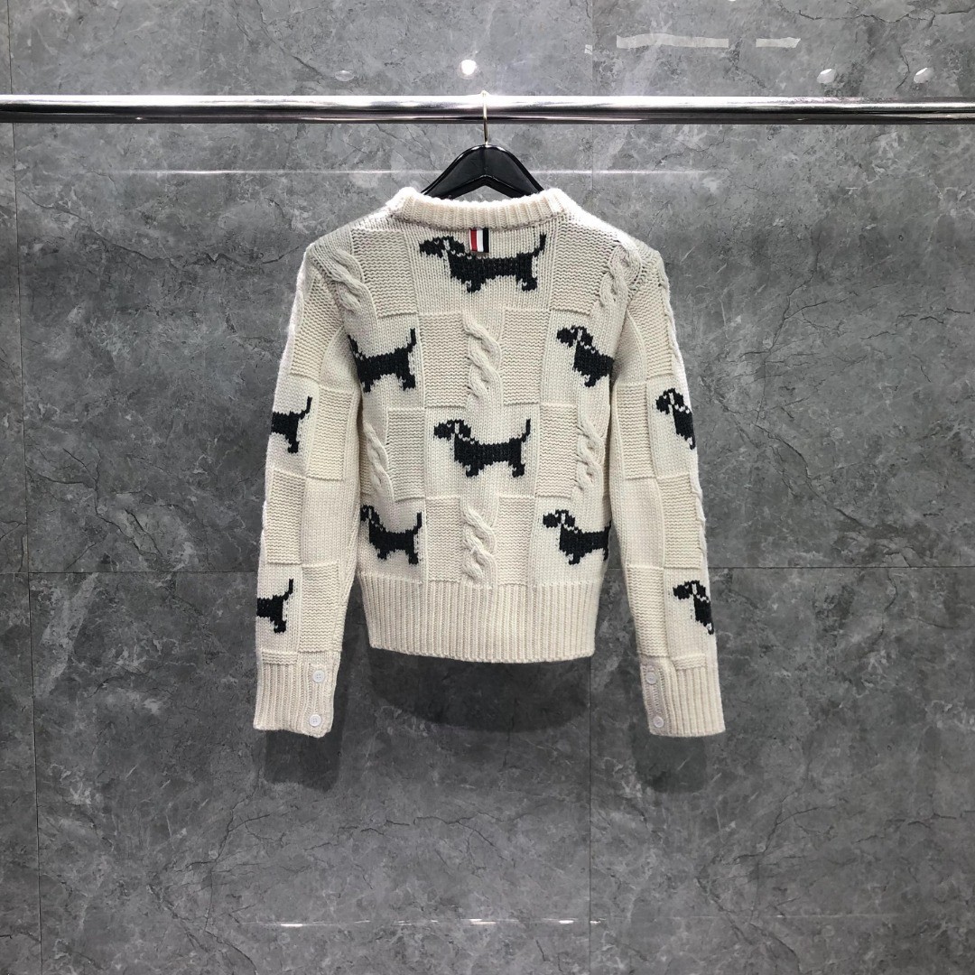 THOM BROWNE 小狗图案套头毛衣 针织衫 长袖 女款 红色 藏青色 白色
