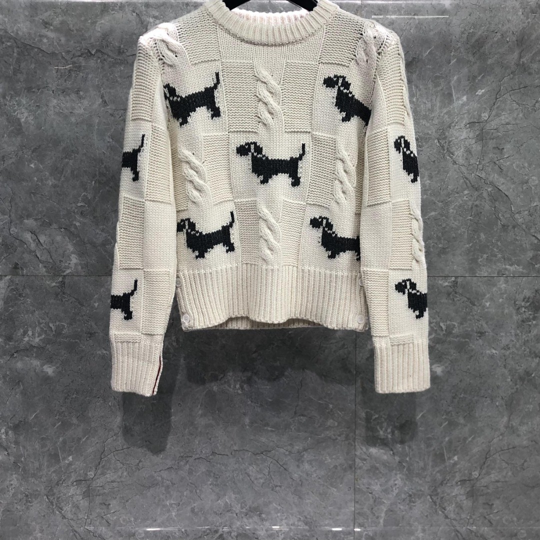 THOM BROWNE 小狗图案套头毛衣 针织衫 长袖 女款 红色 藏青色 白色