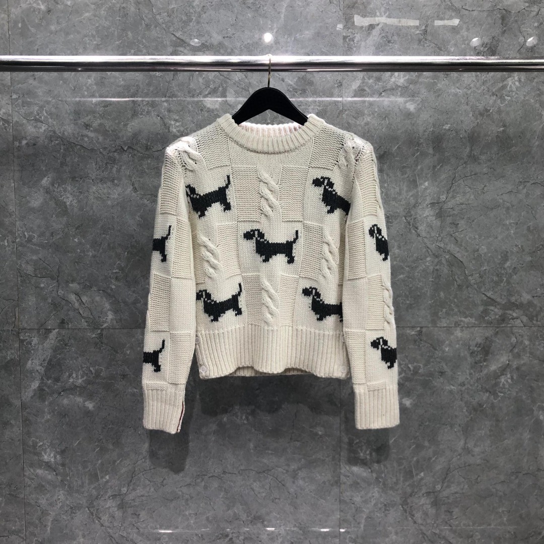 THOM BROWNE 小狗图案套头毛衣 针织衫 长袖 女款 红色 藏青色 白色
