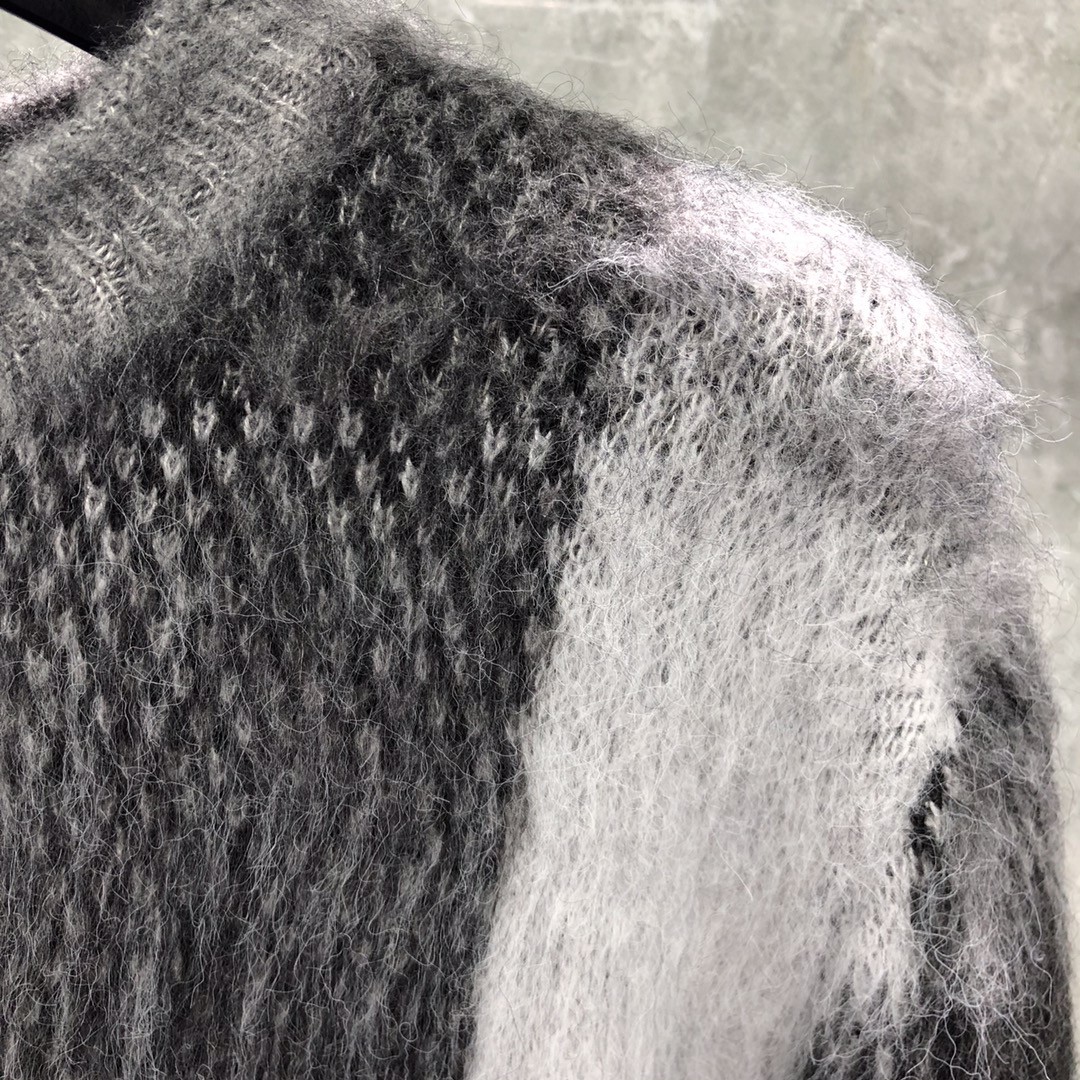 THOM BROWNE 马海毛格子套头毛衣 长袖 灰色 红色