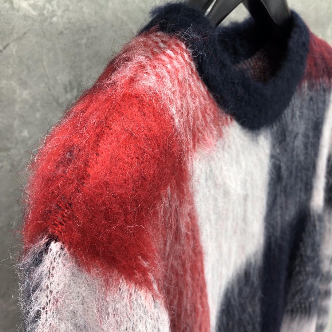 THOM BROWNE 马海毛格子套头毛衣 长袖 灰色 红色