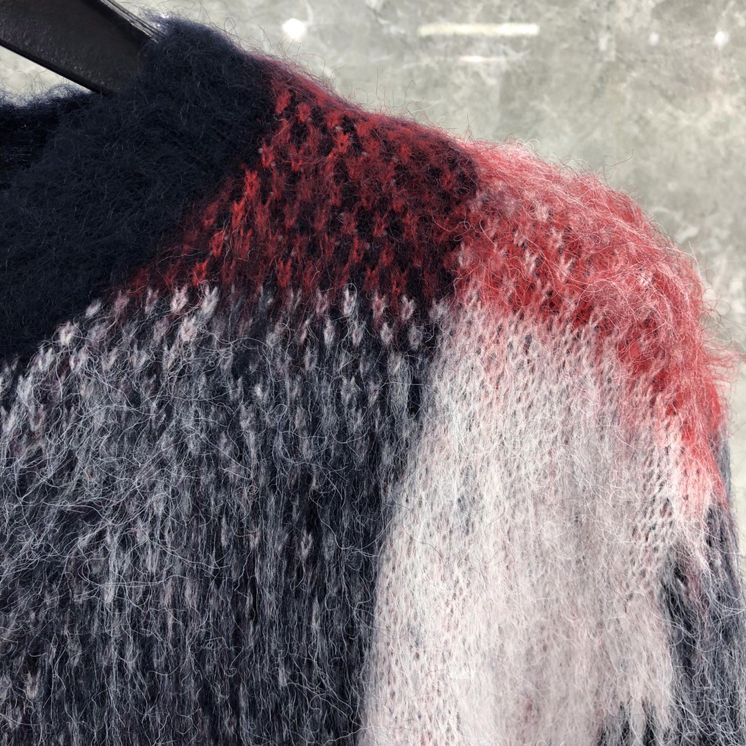 THOM BROWNE 马海毛格子套头毛衣 长袖 灰色 红色