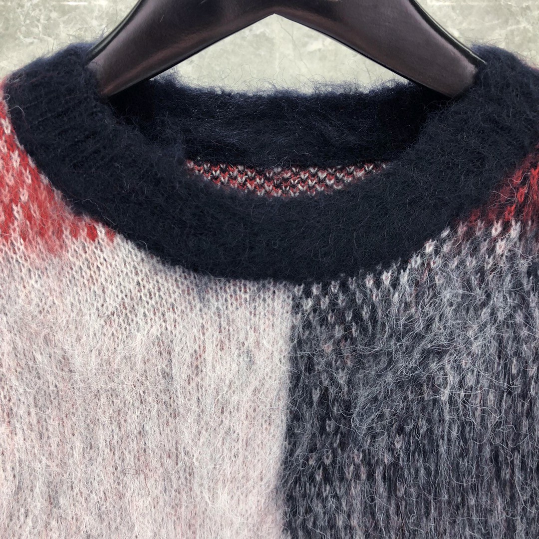 THOM BROWNE 马海毛格子套头毛衣 长袖 灰色 红色