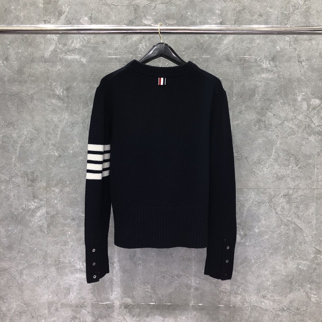 THOM BROWNE 经典条纹羊绒圆领毛衣 针织衫 长袖 藏青色 红色 黄色 蓝色 深灰色 浅灰色