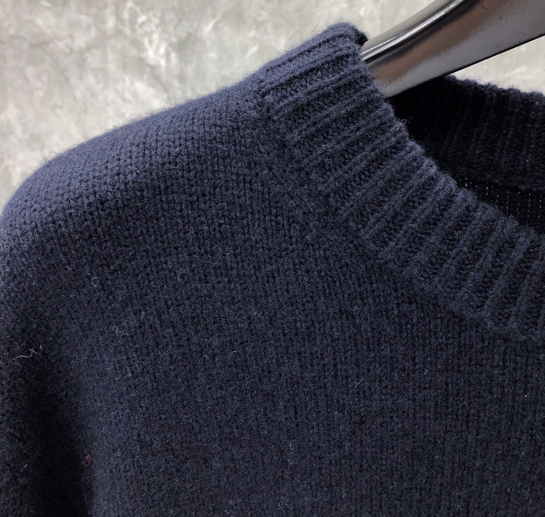 THOM BROWNE 经典条纹羊绒圆领毛衣 针织衫 长袖 藏青色 红色 黄色 蓝色 深灰色 浅灰色