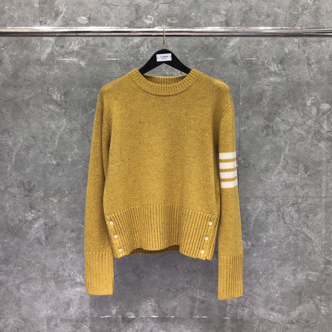 THOM BROWNE 经典条纹羊绒圆领毛衣 针织衫 长袖 藏青色 红色 黄色 蓝色 深灰色 浅灰色