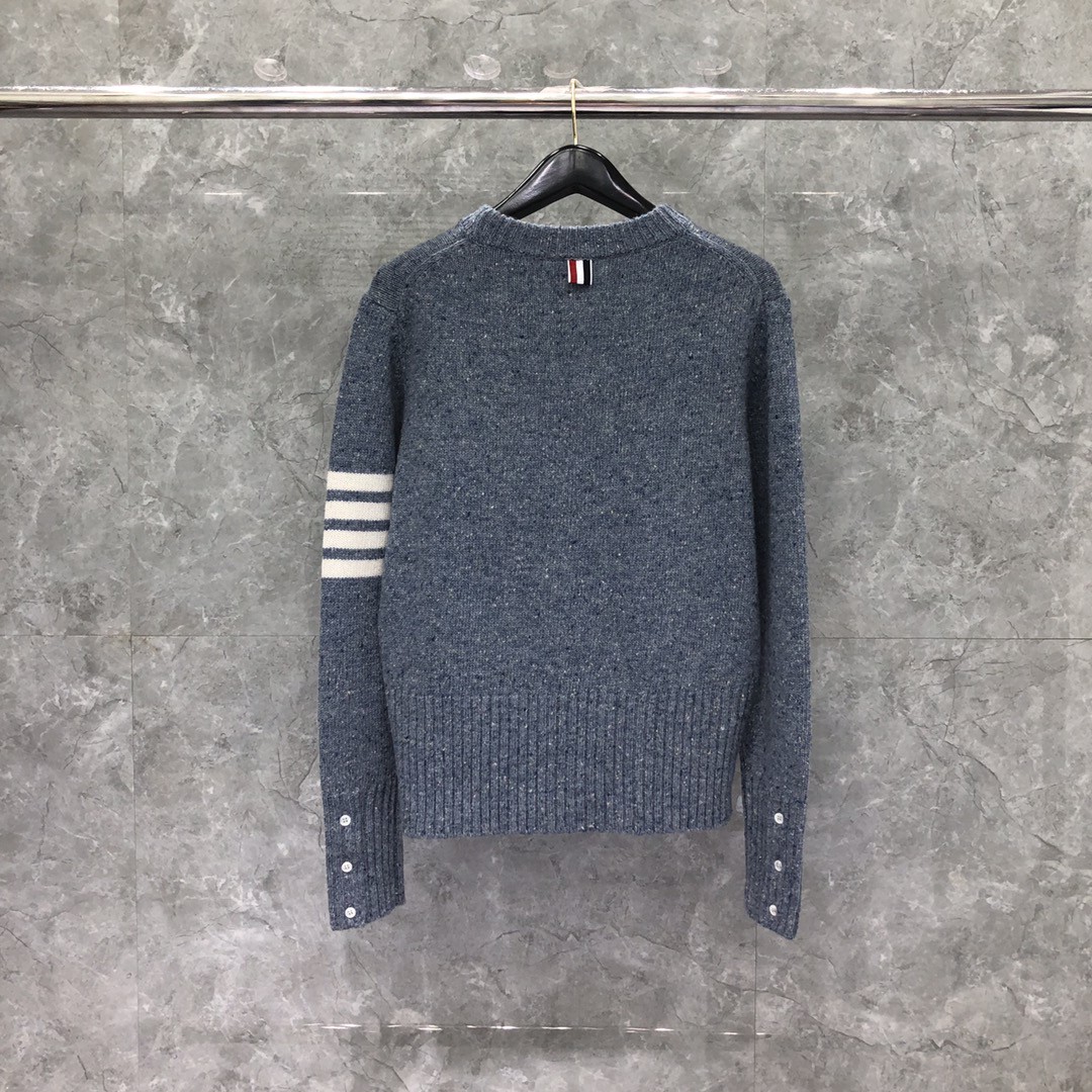 THOM BROWNE 经典条纹羊绒圆领毛衣 针织衫 长袖 藏青色 红色 黄色 蓝色 深灰色 浅灰色