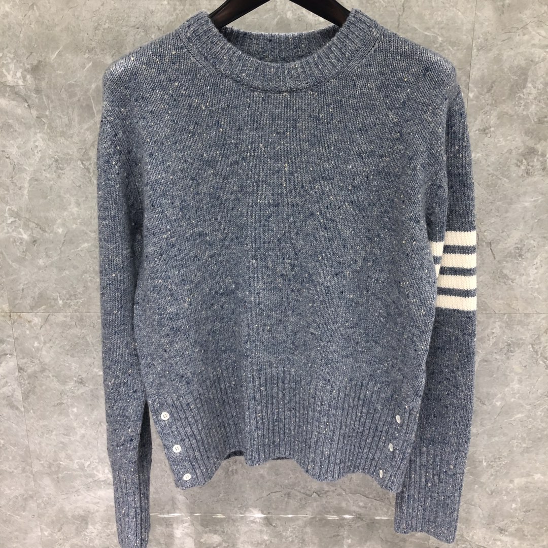 THOM BROWNE 经典条纹羊绒圆领毛衣 针织衫 长袖 藏青色 红色 黄色 蓝色 深灰色 浅灰色