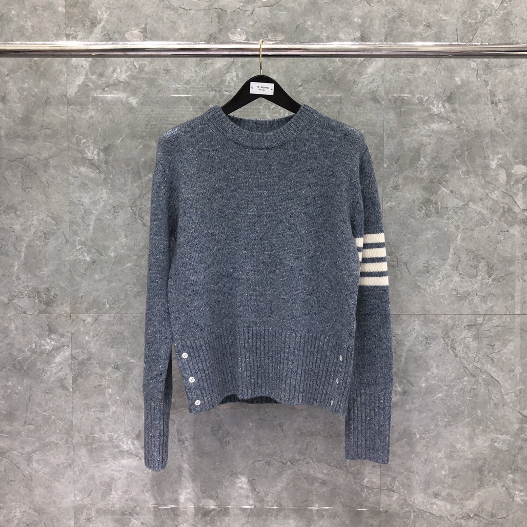 THOM BROWNE 经典条纹羊绒圆领毛衣 针织衫 长袖 藏青色 红色 黄色 蓝色 深灰色 浅灰色