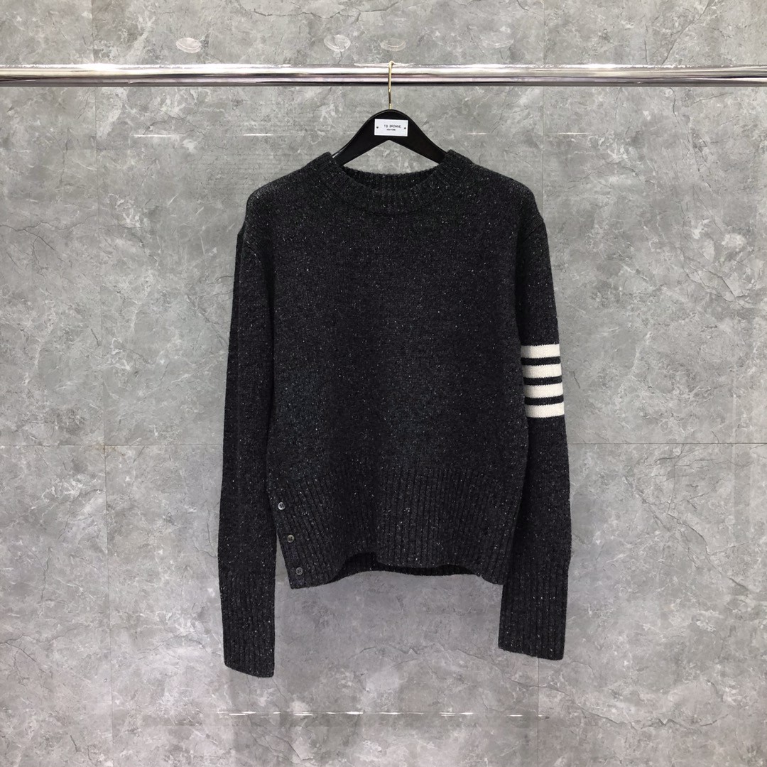 THOM BROWNE 经典条纹羊绒圆领毛衣 针织衫 长袖 藏青色 红色 黄色 蓝色 深灰色 浅灰色