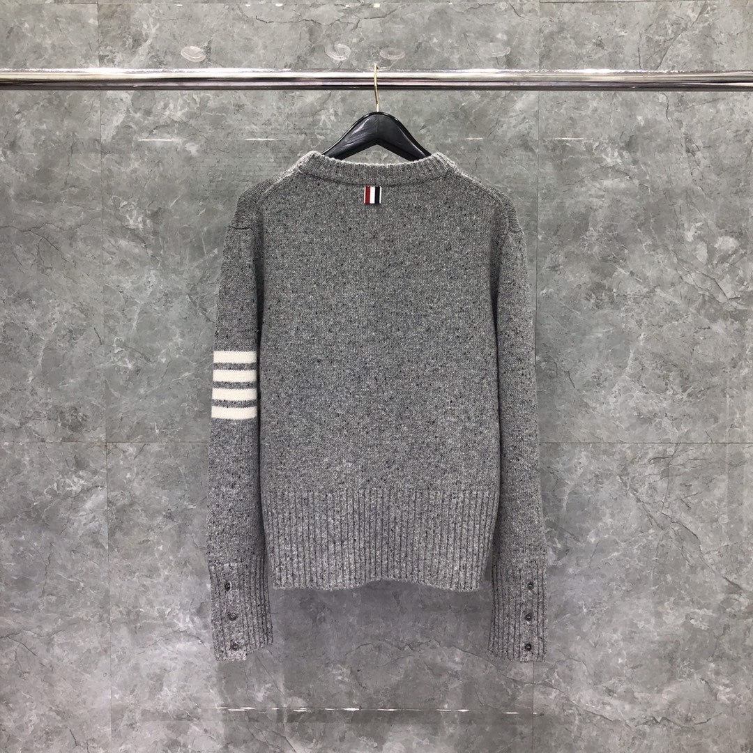 THOM BROWNE 经典条纹羊绒圆领毛衣 针织衫 长袖 藏青色 红色 黄色 蓝色 深灰色 浅灰色