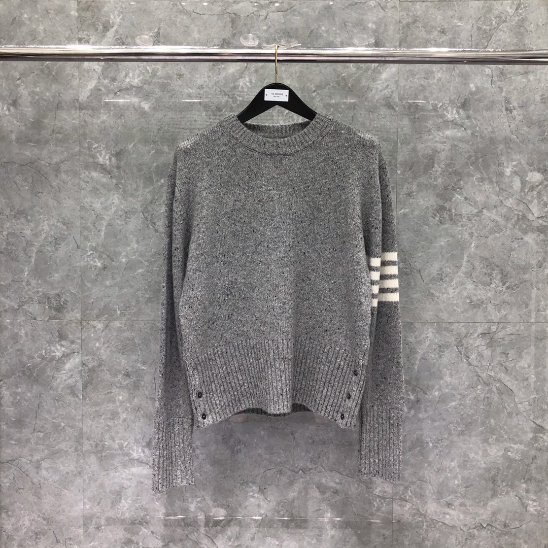 THOM BROWNE 经典条纹羊绒圆领毛衣 针织衫 长袖 藏青色 红色 黄色 蓝色 深灰色 浅灰色