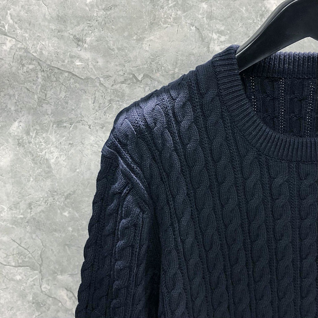 THOM BROWNE 经典四杠粗针麻花圆领毛衣 针织衫 长袖 灰色 白色 藏青色 MKA402A-Y3017-055