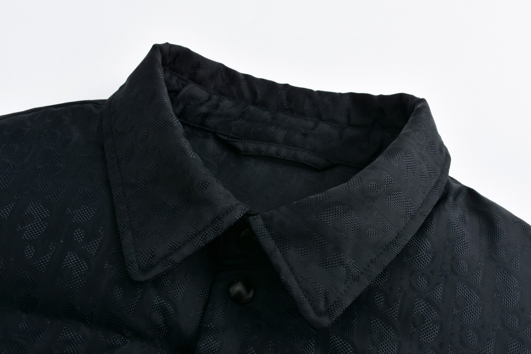 DIOR 迪奥 暗纹提花翻领羽绒服 外套 夹克 长袖 黑色 515C414A6479-C989