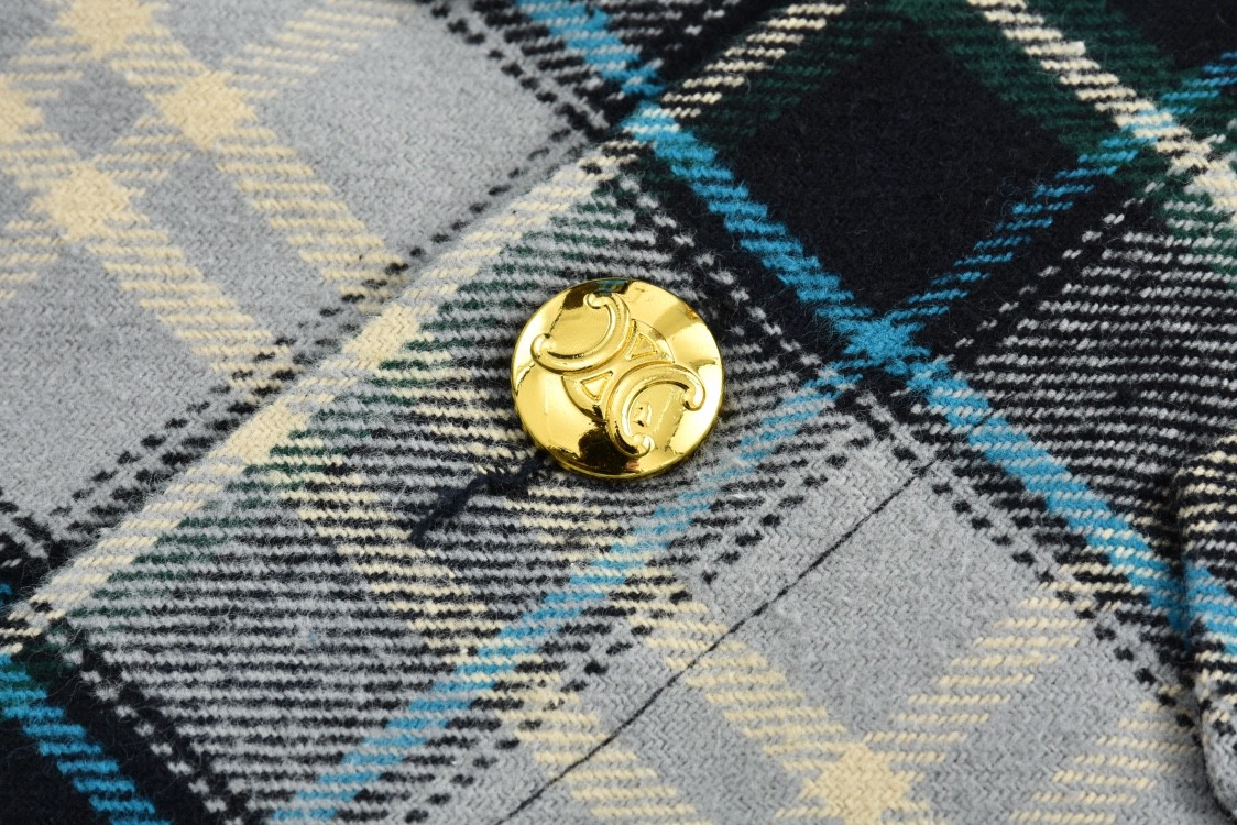 CELINE 赛琳 法兰绒格子衬衫 外套 长袖 2V55L377T-09NV