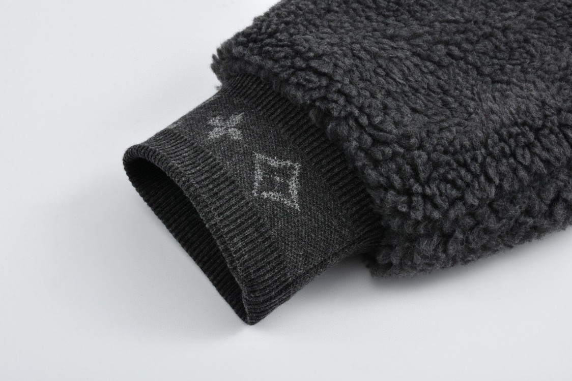 LOUIS VUITTON 路易威登 提花绒面皮牌拉链立领泰迪夹克 外套 长袖 棕色 黑色 1AFXTK