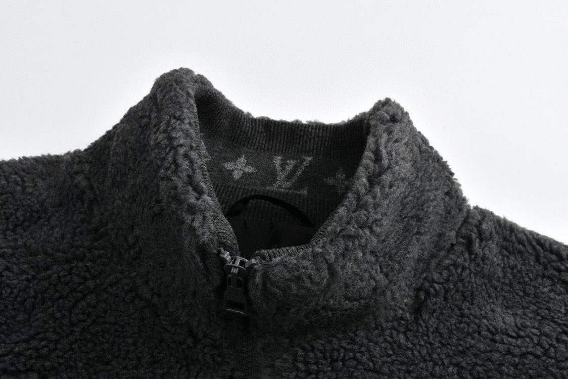 LOUIS VUITTON 路易威登 提花绒面皮牌拉链立领泰迪夹克 外套 长袖 棕色 黑色 1AFXTK