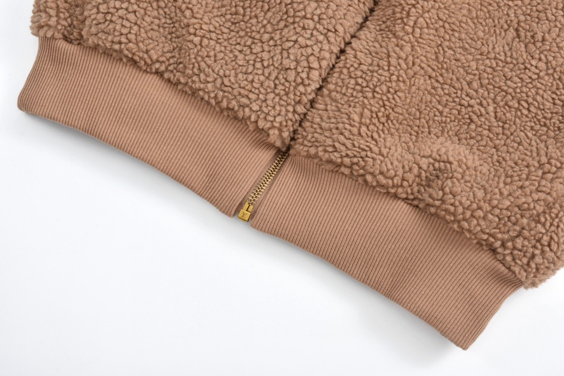 LOUIS VUITTON 路易威登 提花绒面皮牌拉链立领泰迪夹克 外套 长袖 棕色 黑色 1AFXTK