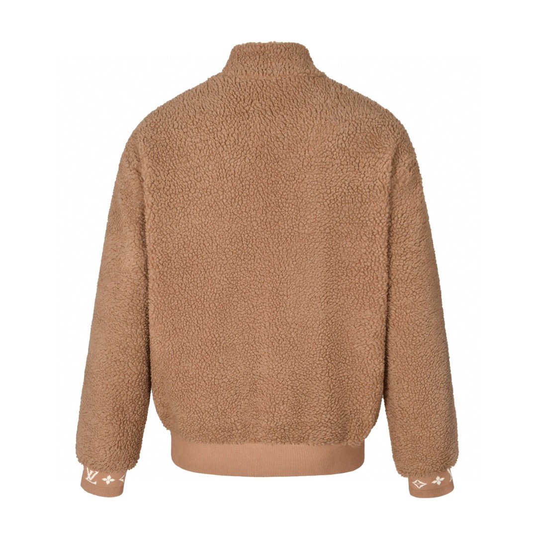 LOUIS VUITTON 路易威登 提花绒面皮牌拉链立领泰迪夹克 外套 长袖 棕色 黑色 1AFXTK