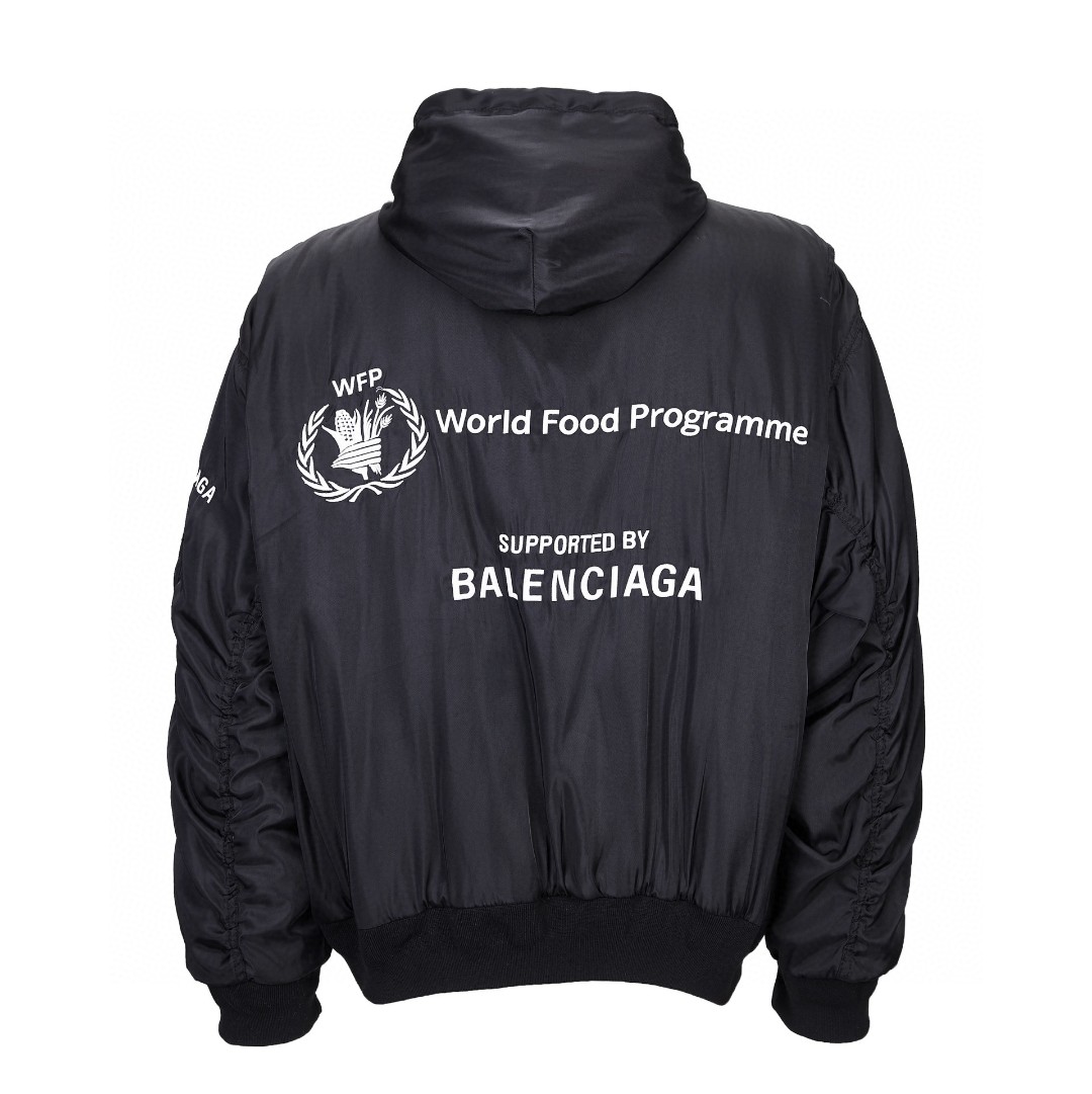 Balenciaga 巴黎世家 世界粮食计划拉链连帽棉服 外套 长袖 夹克 黑色 752178TLO251000