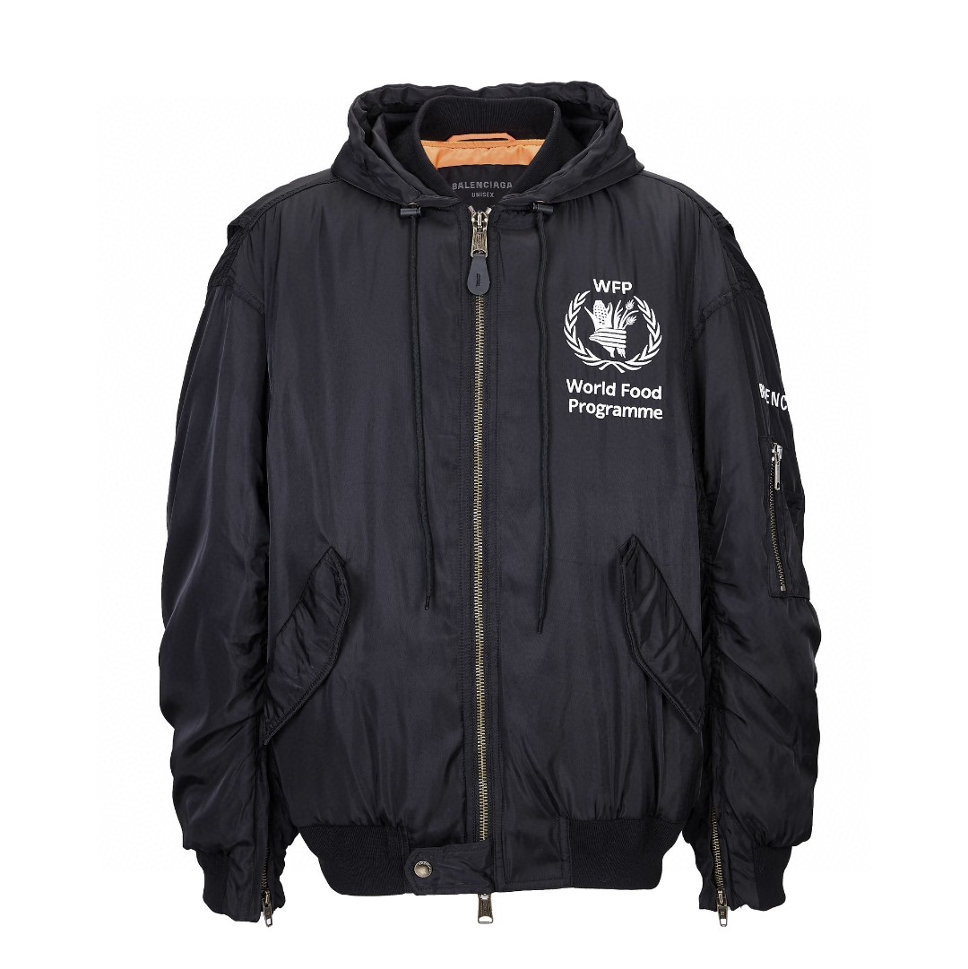 Balenciaga 巴黎世家 世界粮食计划拉链连帽棉服 外套 长袖 夹克 黑色 752178TLO251000