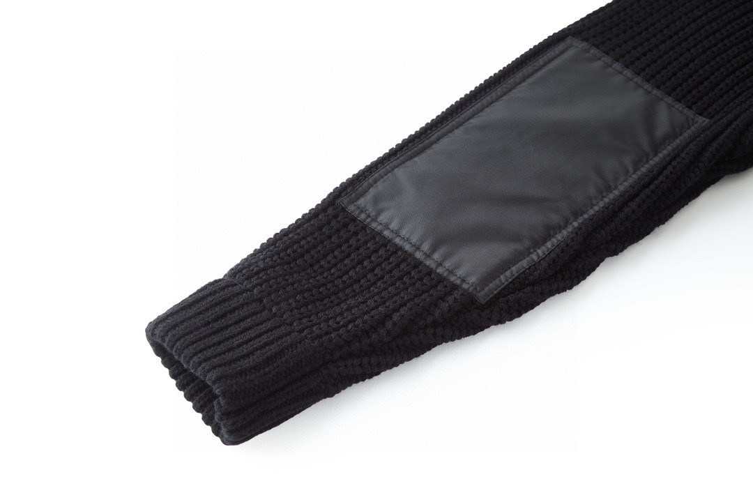 PRADA 普拉达 尼龙针织拼接拉链开衫 毛衣 夹克 外套 长袖 黑色 UMG335-145N-F0002-OOO