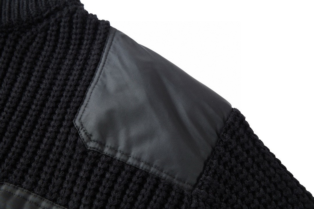 PRADA 普拉达 尼龙针织拼接拉链开衫 毛衣 夹克 外套 长袖 黑色 UMG335-145N-F0002-OOO