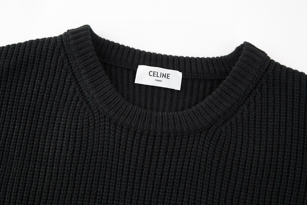 CELINE 赛琳 字母logo印花圆领毛衣 针织衫 外套 长袖 灰色 黑色 2A19R423P-08GC