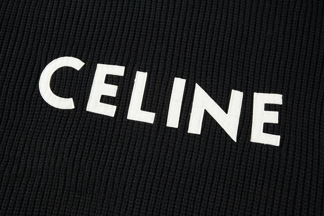 CELINE 赛琳 字母logo印花圆领毛衣 针织衫 外套 长袖 灰色 黑色 2A19R423P-08GC