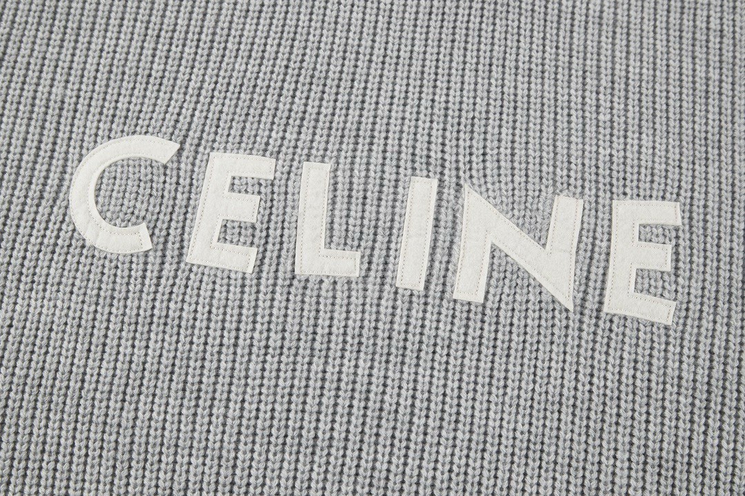 CELINE 赛琳 字母logo印花圆领毛衣 针织衫 外套 长袖 灰色 黑色 2A19R423P-08GC