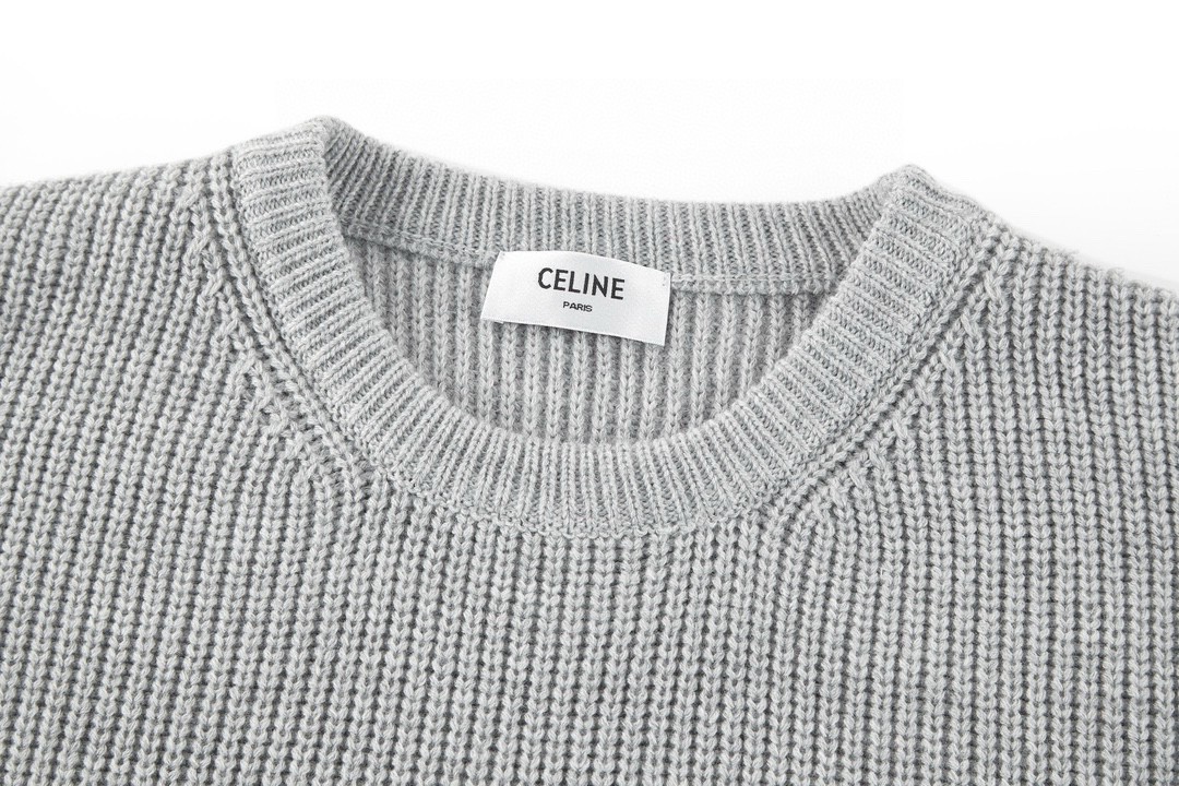 CELINE 赛琳 字母logo印花圆领毛衣 针织衫 外套 长袖 灰色 黑色 2A19R423P-08GC