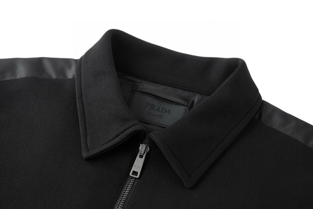 PRADA 普拉达 拼接纯色徽标拉链夹克 外套 长袖 黑色 UJL85B-16AU-F0002-S-OOO