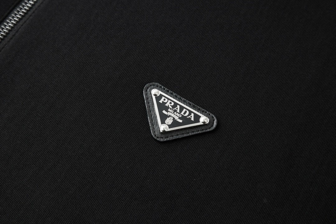 PRADA 普拉达 拼接纯色徽标拉链夹克 外套 长袖 黑色 UJL85B-16AU-F0002-S-OOO