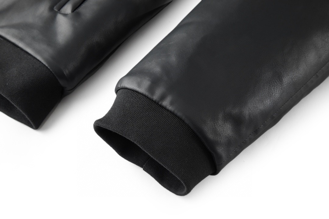 PRADA 普拉达 纯色徽标拉链皮衣夹克 外套 长袖 黑色 