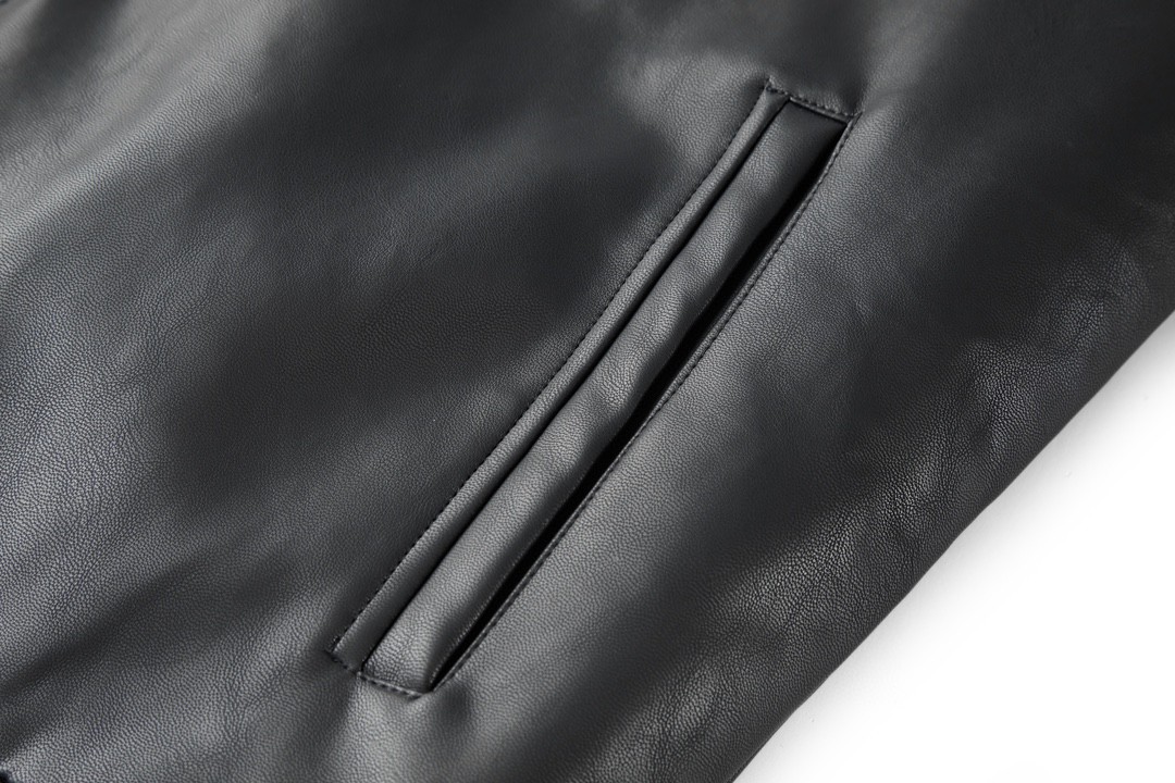 PRADA 普拉达 纯色徽标拉链皮衣夹克 外套 长袖 黑色 