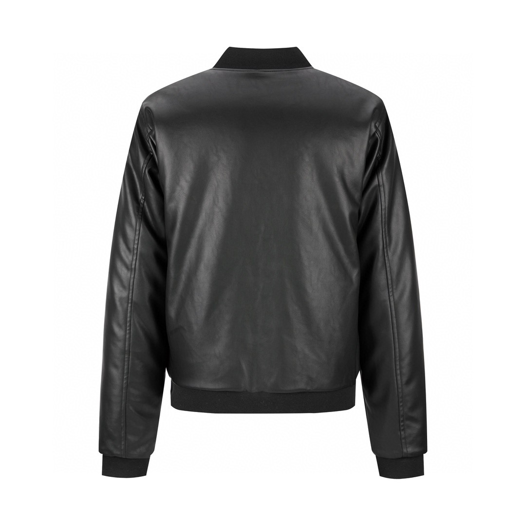 PRADA 普拉达 纯色徽标拉链皮衣夹克 外套 长袖 黑色 