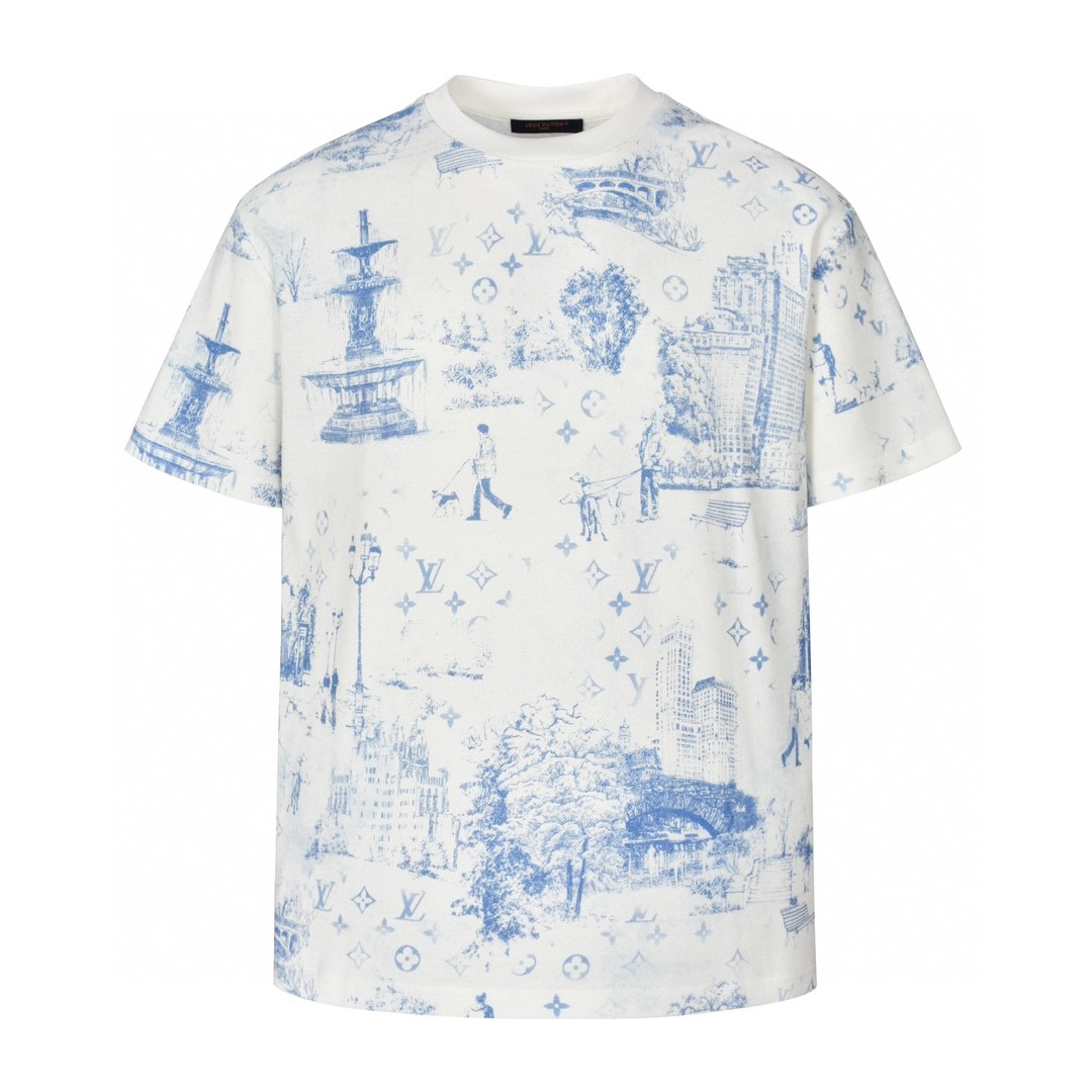 LOUIS VUITTON 路易威登 公园图案印花圆领短袖 T恤 白色 1AGJYX