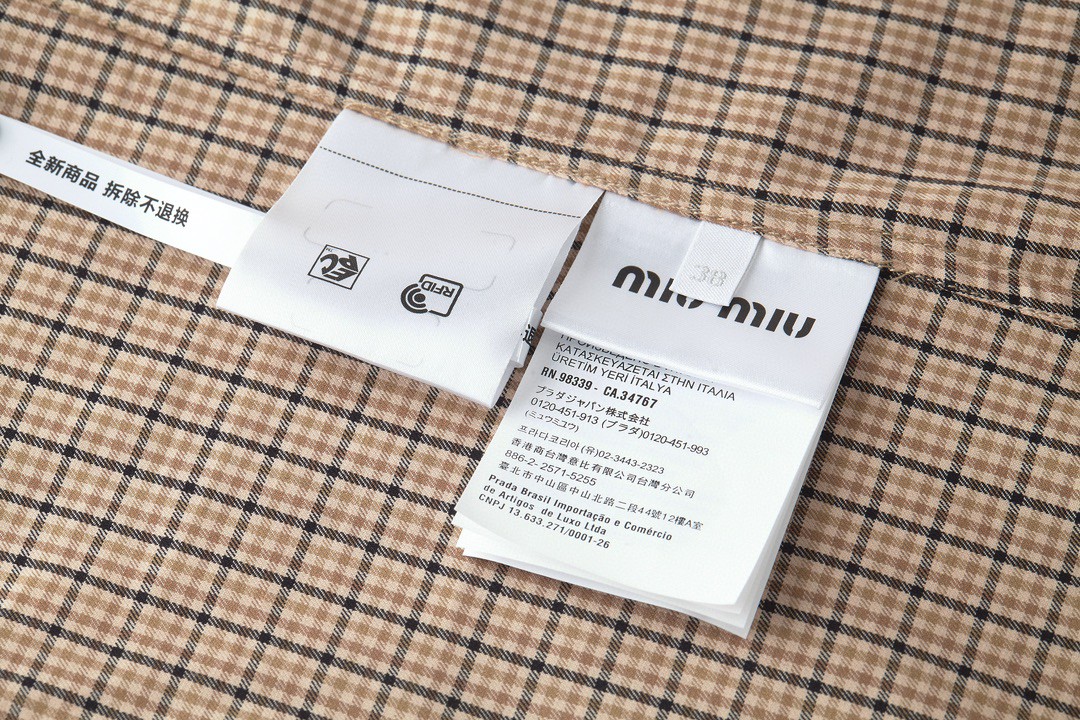 MIU MIU 缪缪 格纹字母logo徽标衬衫 外套 长袖 MK1842-142L-F0065-S-OOO