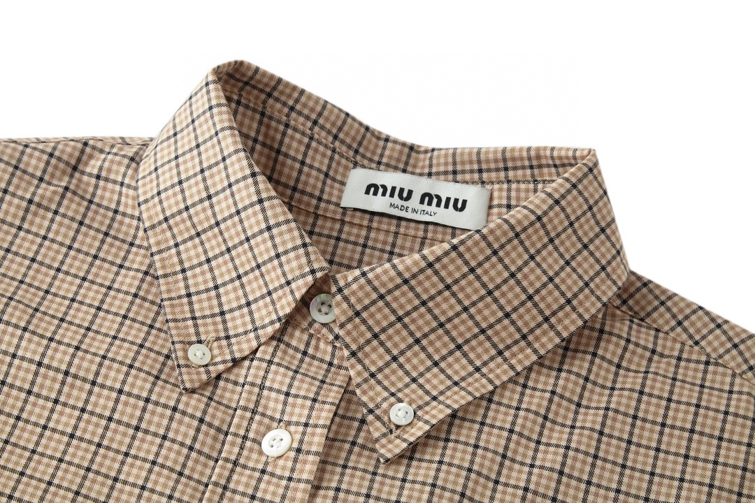 MIU MIU 缪缪 格纹字母logo徽标衬衫 外套 长袖 MK1842-142L-F0065-S-OOO