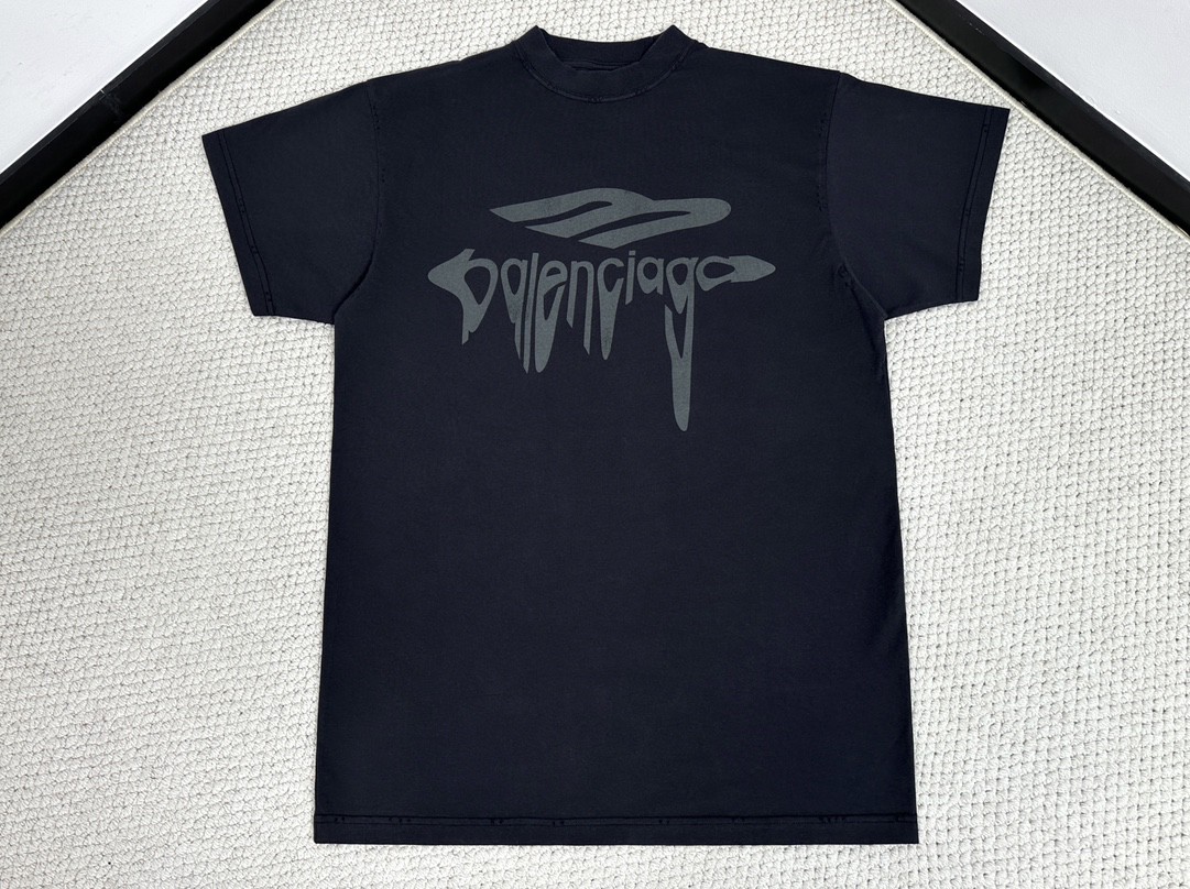 Balenciaga 巴黎世家 做旧破洞字母logo印花圆领短袖 T恤 夏季 白色 黑色 787349TRVS81013
