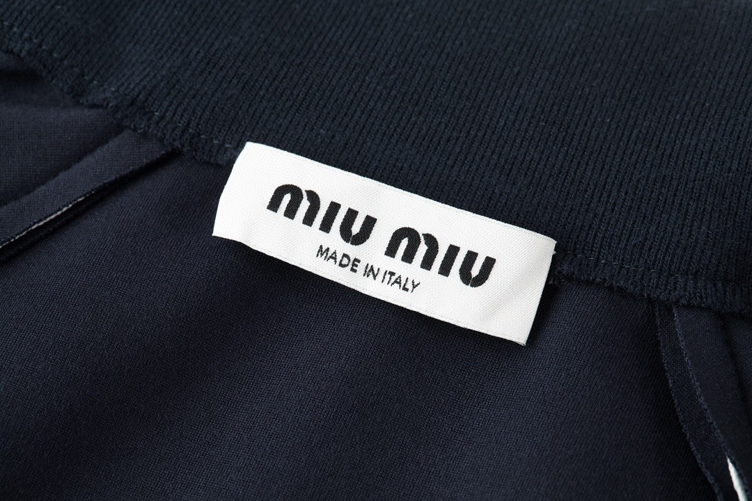 MIU MIU 缪缪 学院风字母logo刺绣拉链夹克 长袖 外套 蓝色 MMF881-148O-F0008-S-OOO