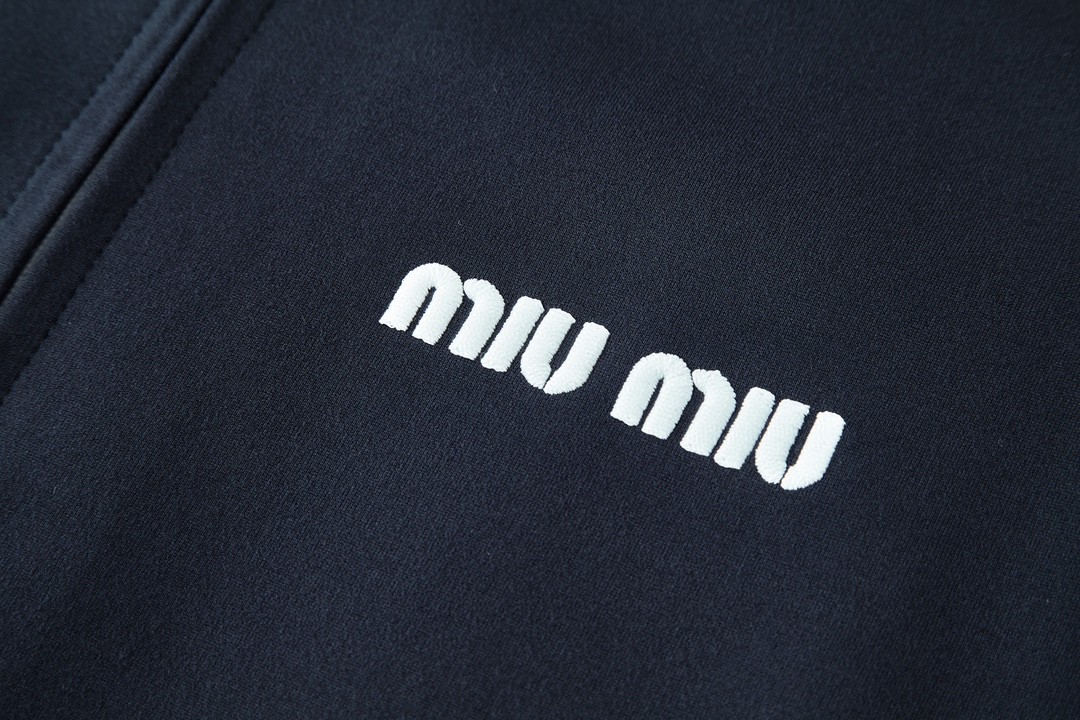 MIU MIU 缪缪 学院风字母logo刺绣拉链夹克 长袖 外套 蓝色 MMF881-148O-F0008-S-OOO