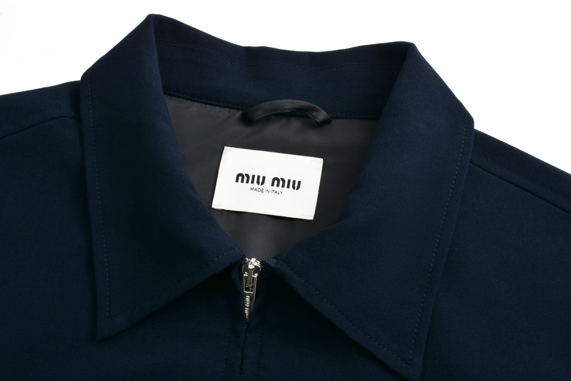 ]MIU MIU 缪缪 logo徽标拉链夹克 外套 长袖 海军蓝 ML1041-12I1-F0241-S-OOO